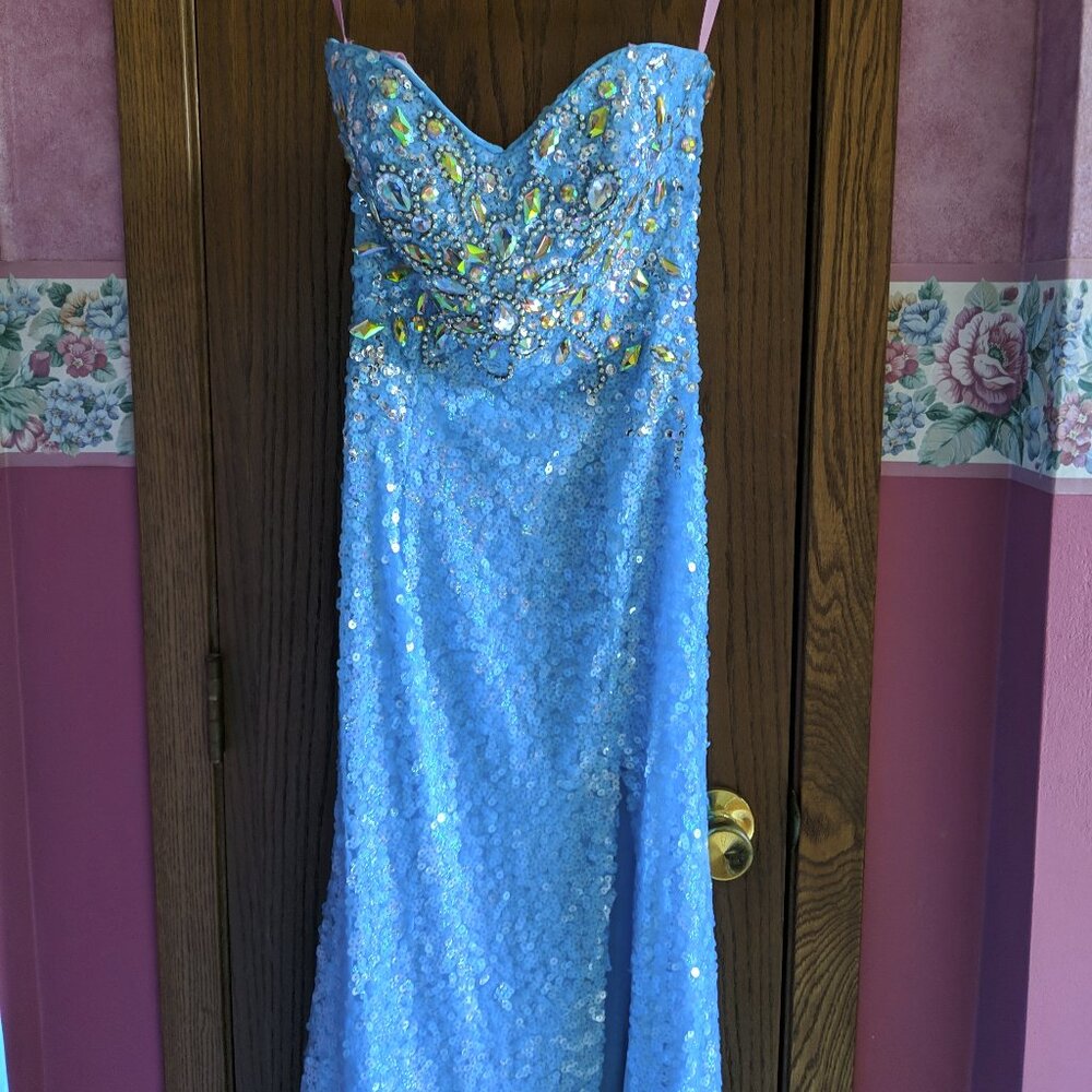 Blush Prom Turquoise Sequin Prom Dress